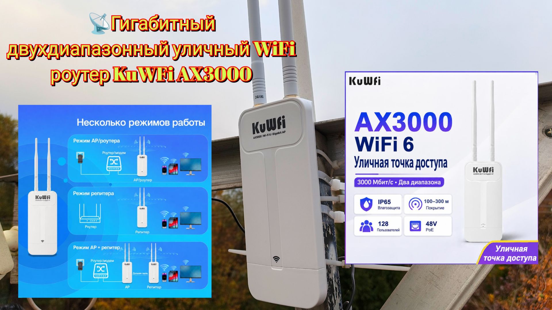 📡Гигабитный двухдиапазонный уличный WiFi роутер KuWFi AX3000