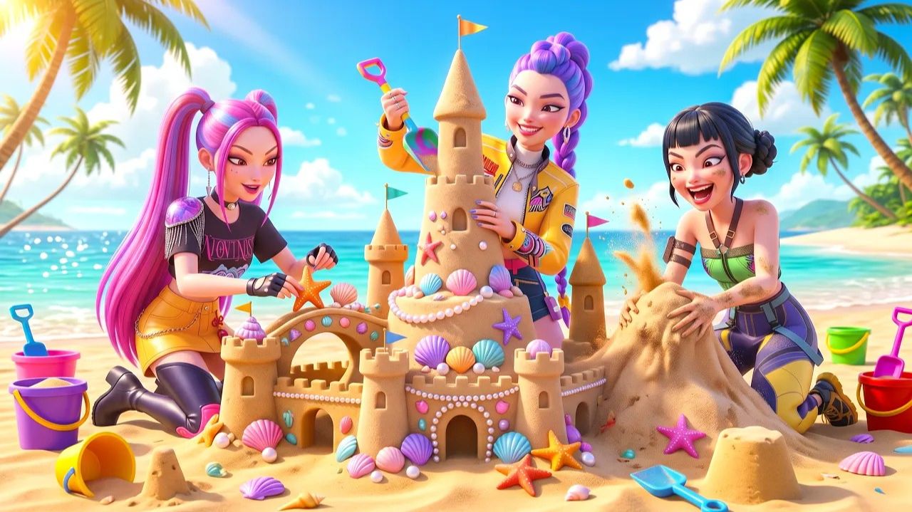 🌊 Расслабляющий пляж с Компанией Хантрикс ✨. K-Pop Demon Hunters