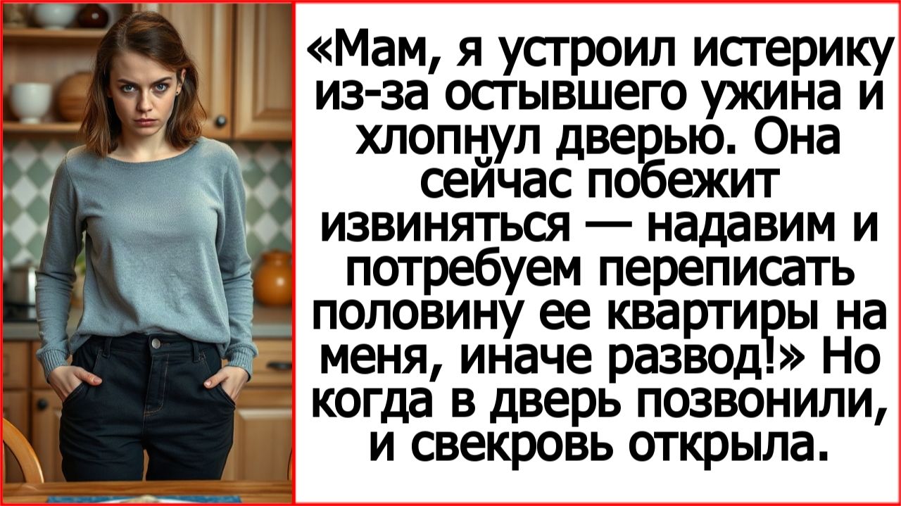 Мам, я устроил истерику из-за остывшего ужина и хлопнул дверью. Она сейчас побежит извиняться!