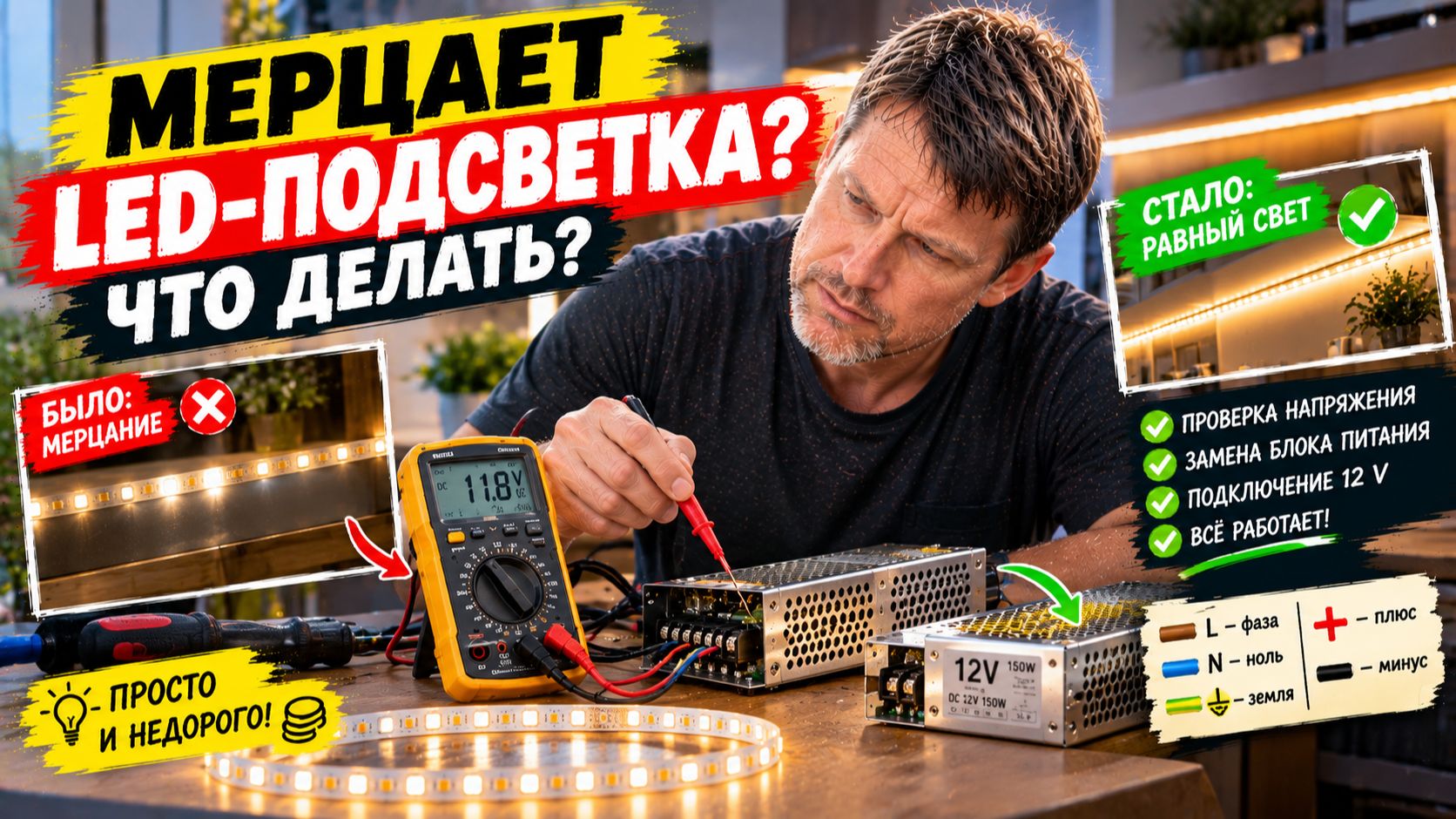 Мерцает LED-лента? Проверь блок питания 🔧