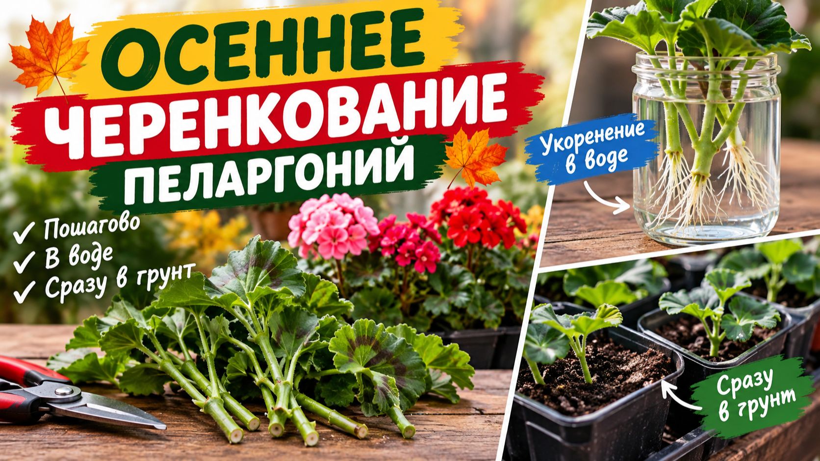 Размножаем пеларгонии осенью! Черенкование пошагово: вода или грунт?