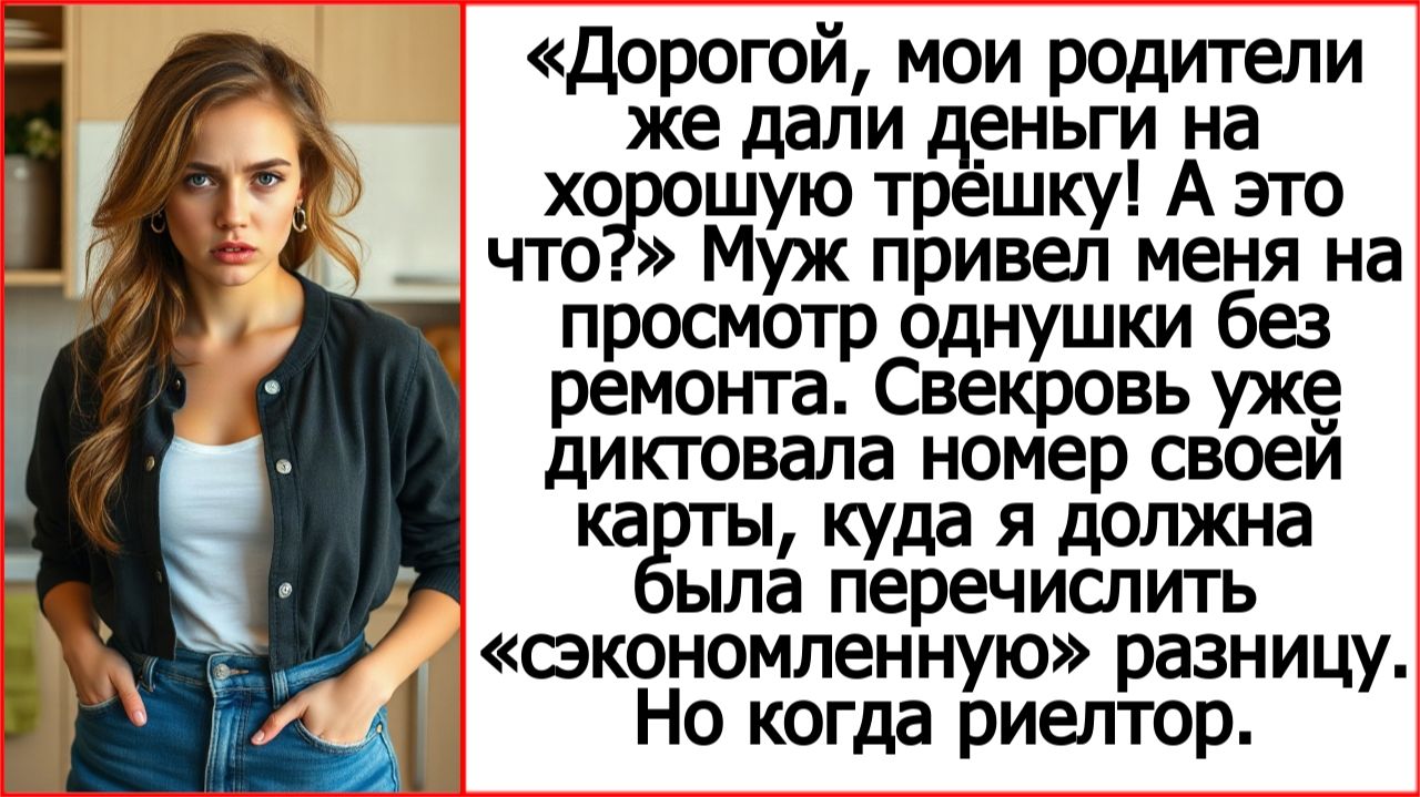 Родители дали нам на трешку, но я должна купить однушку на окраине, а разницу отдать твоей маме?
