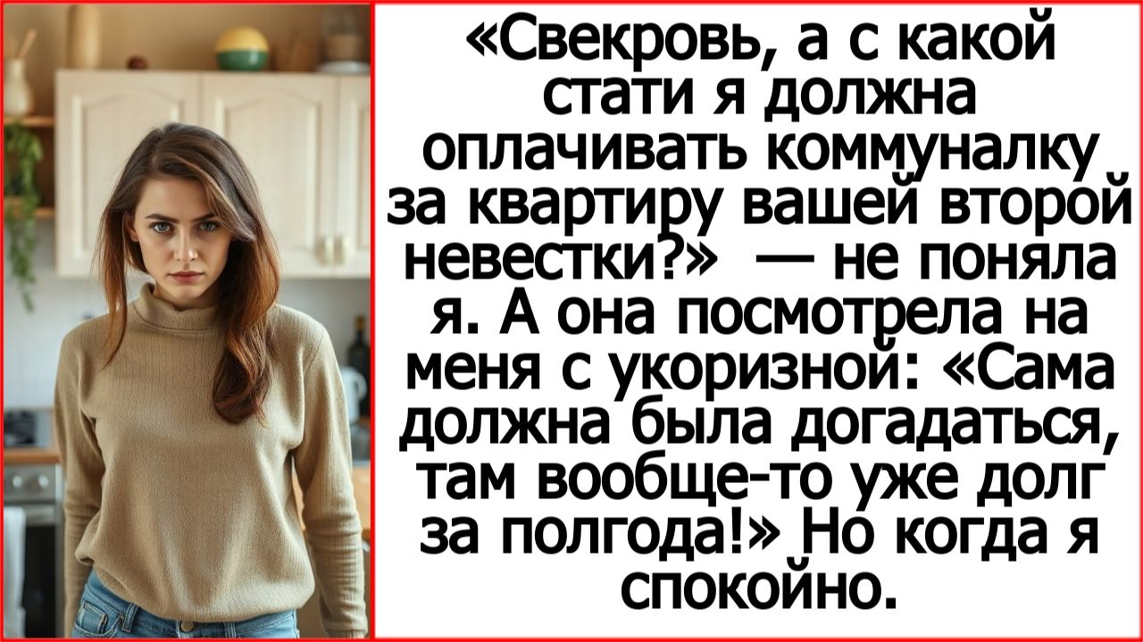 Свекровь, а с какой стати я должна оплачивать коммуналку за квартиру вашей второй невестки?