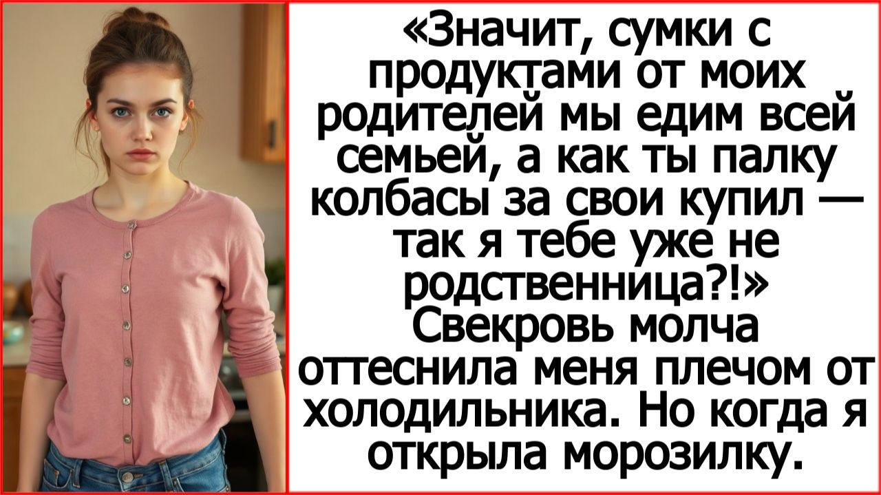 Еду моих родителей ели всей семьёй! а как ты колбасы за свои купил — так я тебе уже не родственница?