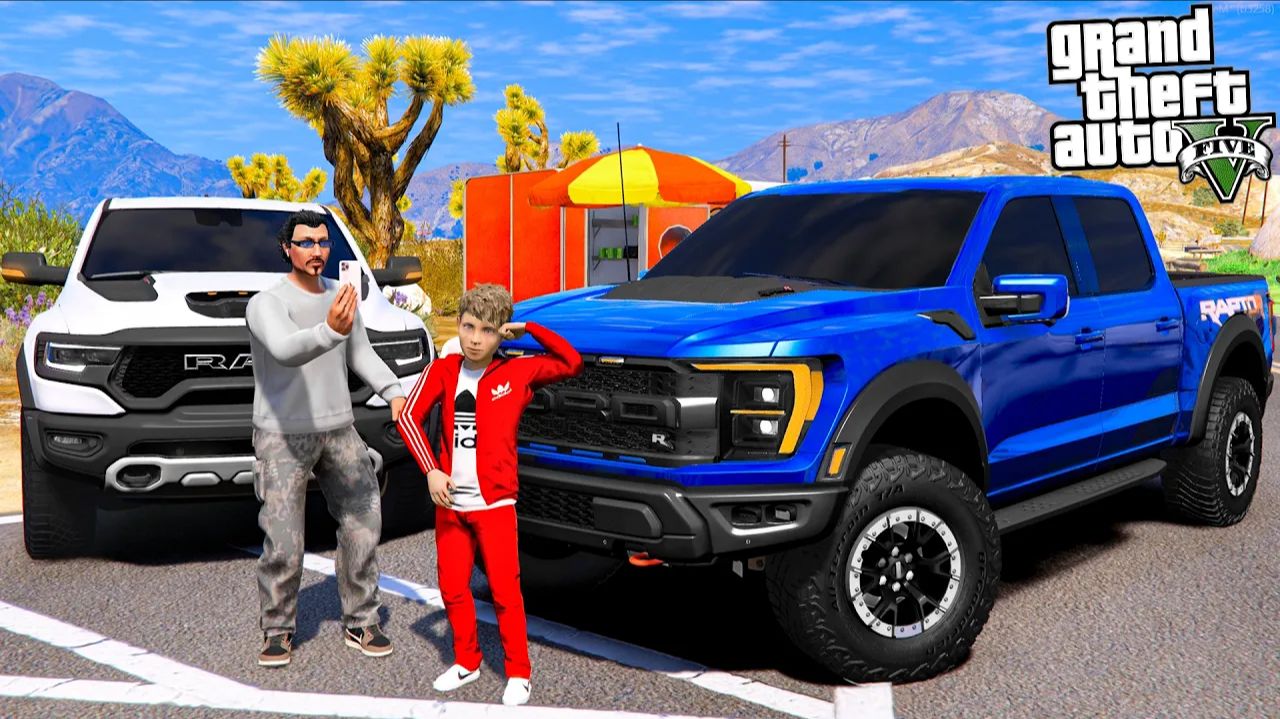 ОТЕЦ И СЫН В GTA 5 - ОБМЕНЯЛ DODGE RAM НА FORD F-150 RAPTOR! МОЙ СЫН СТАЛ РЭПЕРОМ! 🌊ВОТЕР
