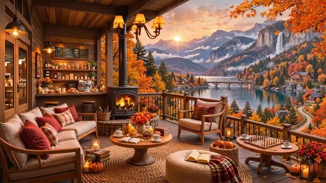 ОСЕННИЙ ДЖАЗ НА УЮТНОЙ ВЕРАНДЕ 🍂🎷 КАМИН, ГОРНЫЙ ВИД И МУЗЫКА ДЛЯ ОТДЫХА