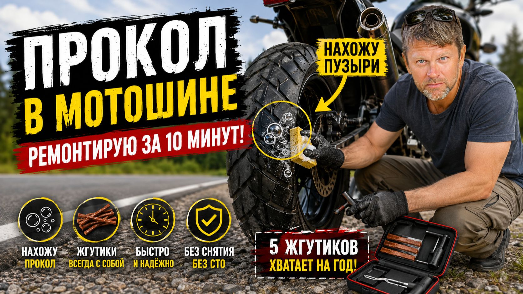 Как найти и заклеить ПРОКОЛ КОЛЕСА самостоятельно без СТО 🛵🔧