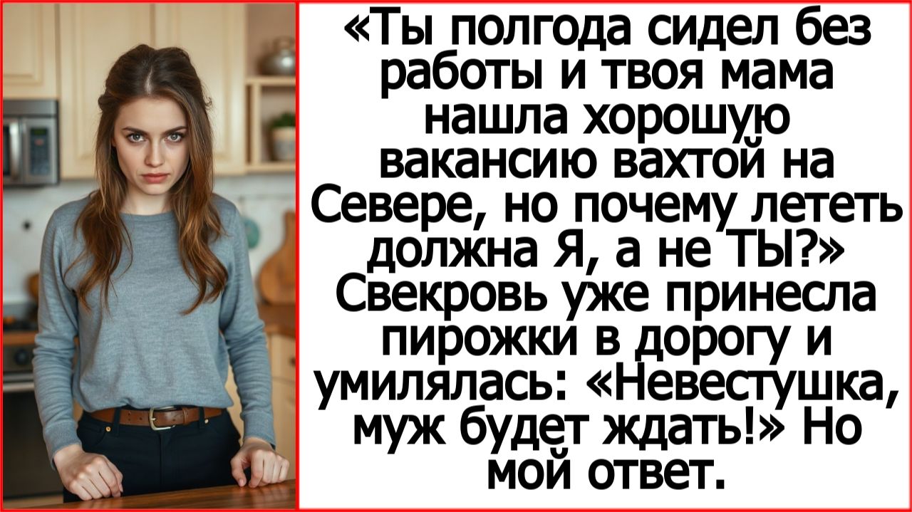 Полгода сидишь без работы ты! А твоя мама нашла работу вахтой на Севере мне, а не тебе?