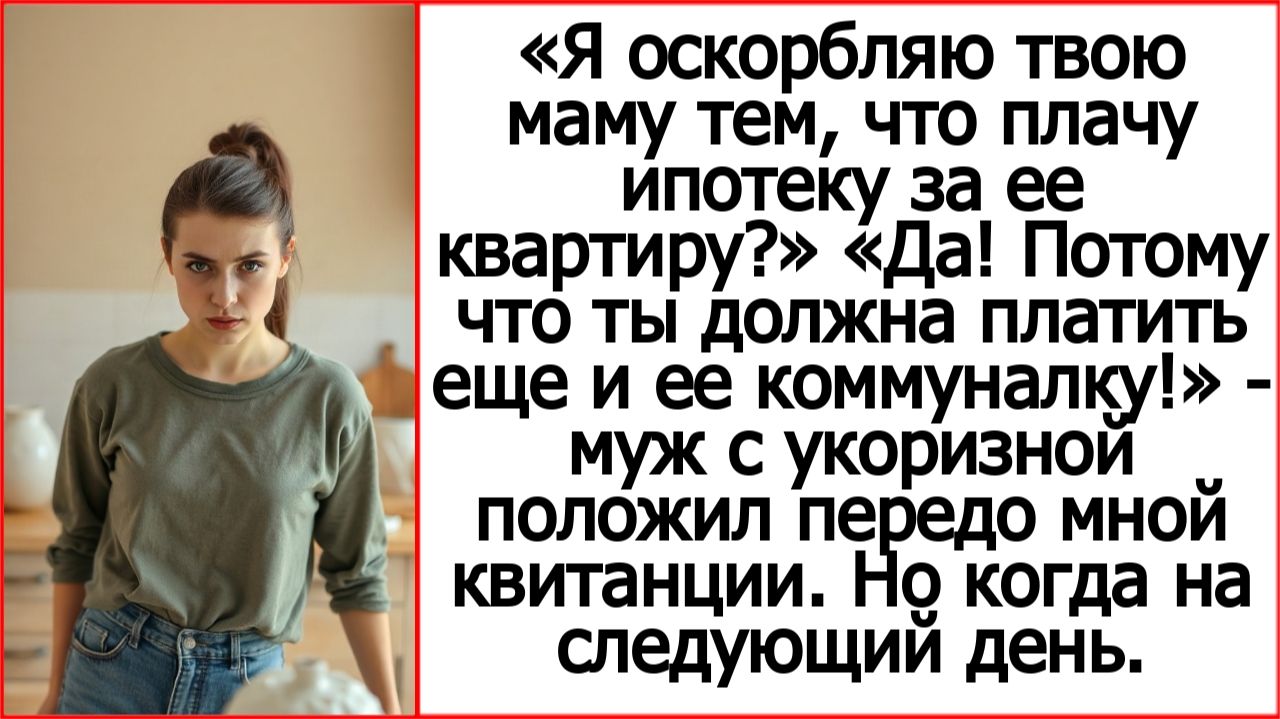 «Я оскорбляю твою маму тем, что плачу её ипотеку?» «Да! Ты должна ещё и коммуналку её оплачивать!»