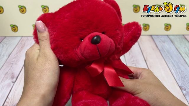 Игрушка мягкая LANSON TOYS Мишка с бантом красный 19см - видео