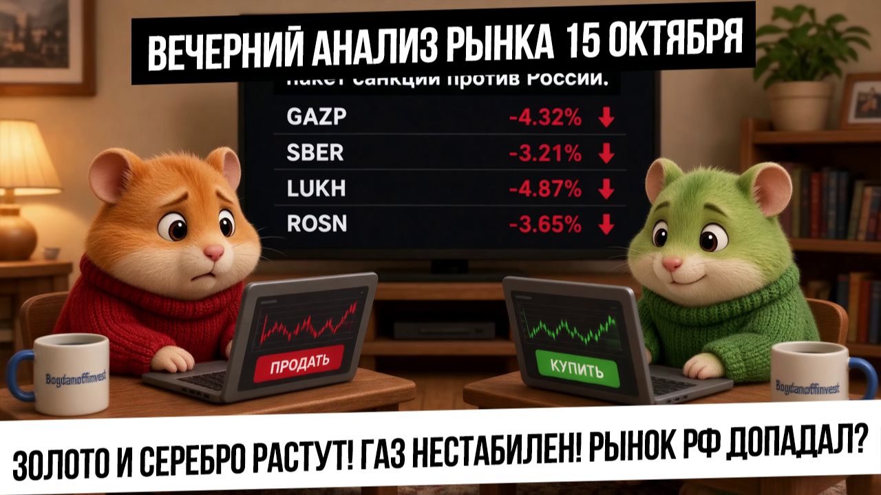 Вечерний анализ рынка 15 октября. Российский рынок под давлением! Коррекция закончилась? Золото! Газ