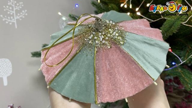 Украшение елочное Lanson goods Зонт ампир винтаж велюр розово-мятный 17см - видео