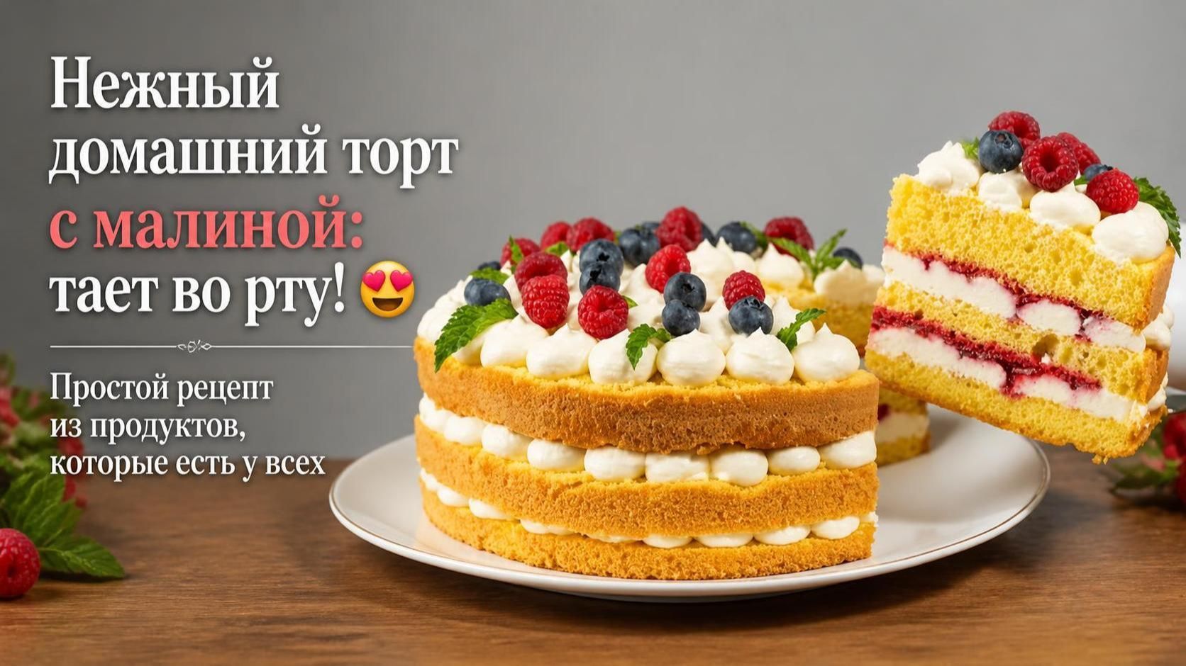 Нежный домашний торт с малиной_ тает во рту!😍Простой рецепт из продуктов, которые есть у всех