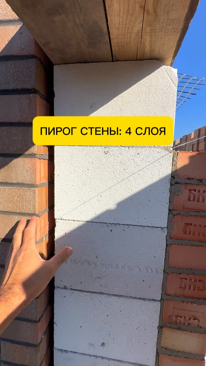 Пирог стены: облицовка + воздушный зазор + газобетон + керамика
