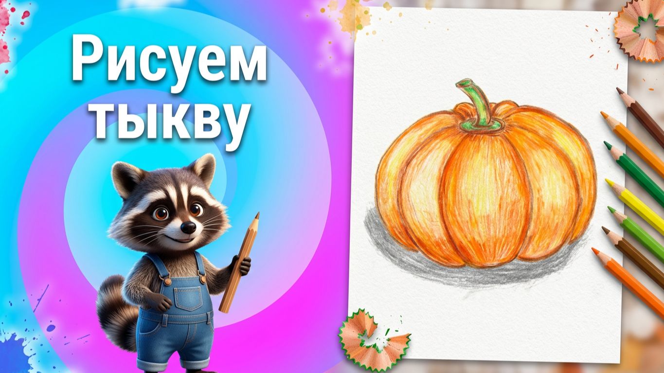 Как нарисовать тыкву карандашами . Урок ИЗО. Рисуем тыкву просто по шагам карандашами.