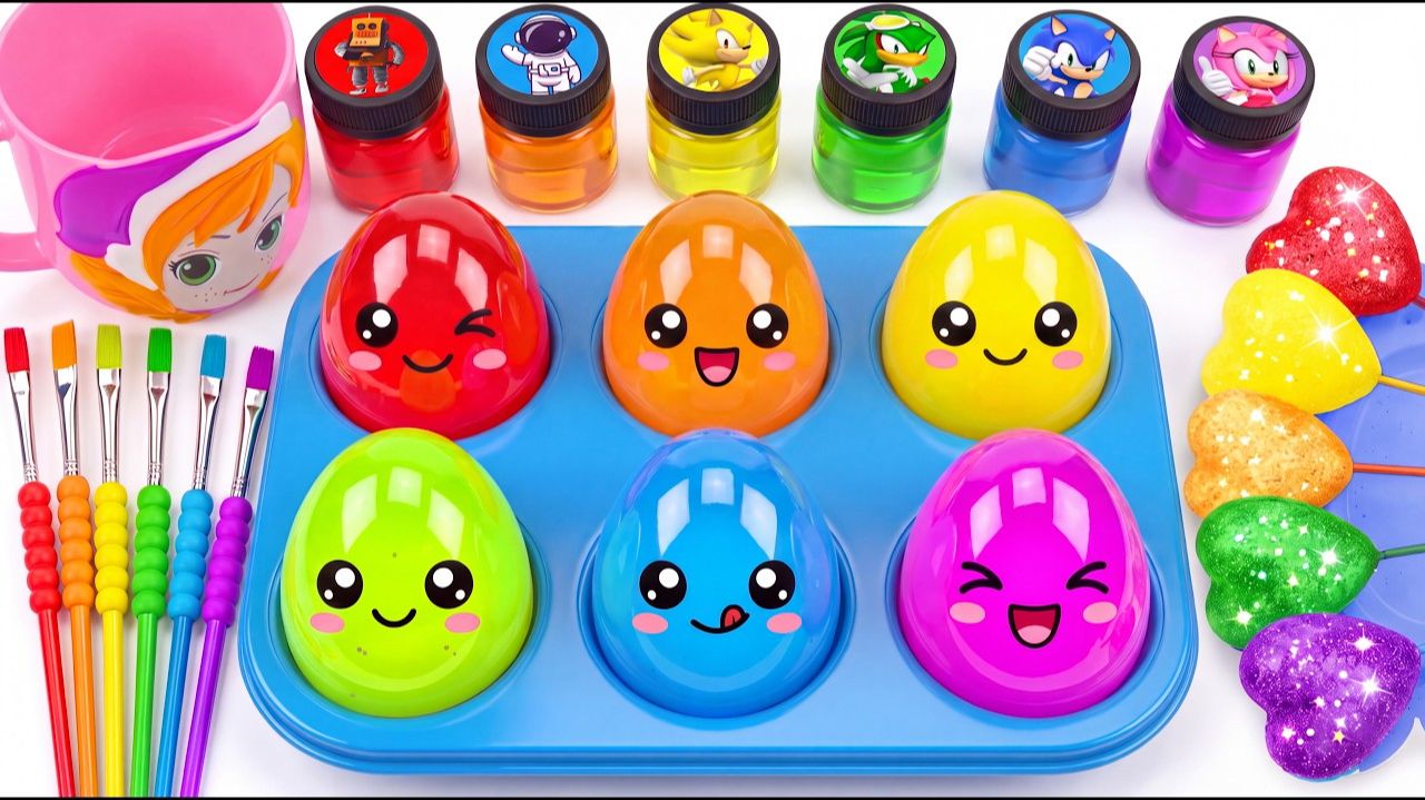СДЕЛАЙ сам 6 радужных блестящих ЯИЦ M&M Lollipops с песочной мягкой слизью 28
