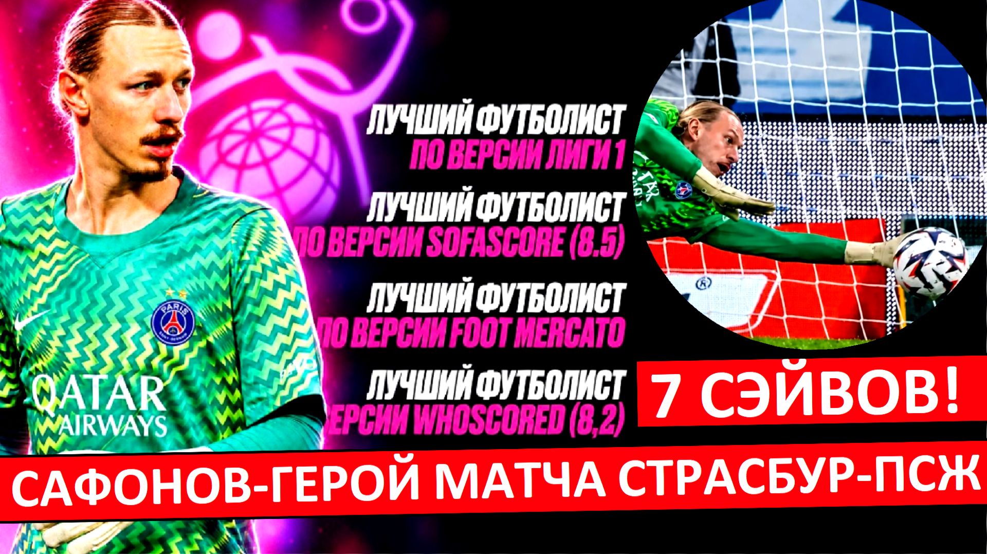 Сафонов - лучший игрок матча ПСЖ-Страсбур! 7 сэйвов за игру!