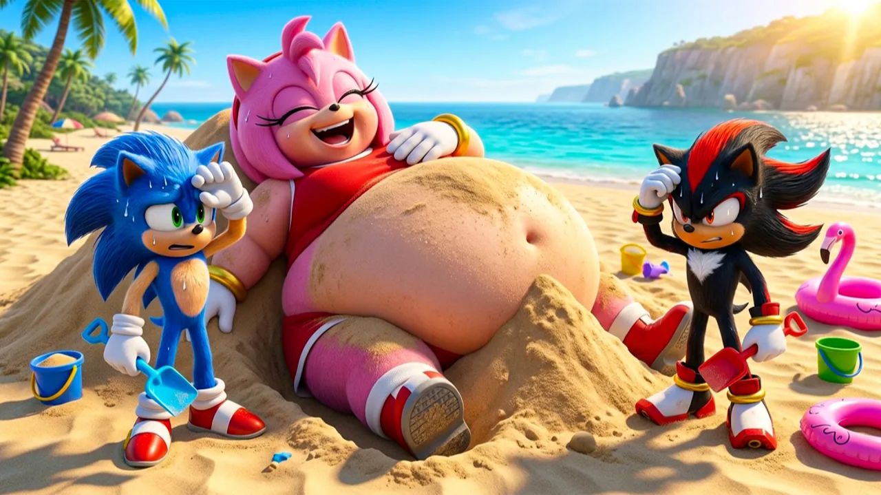 Мультики для детей. Живот Эми шокировал Соника и Шэдоу на пляже 😢🦔🏖️ Детские мультики смотреть