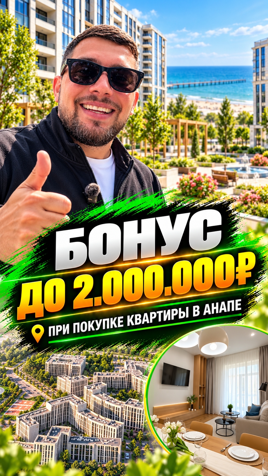 Бонус до 2.000.000 рублей при покупке квартиры в Анапе! Для всех, без удорожания стоимости объекта.
