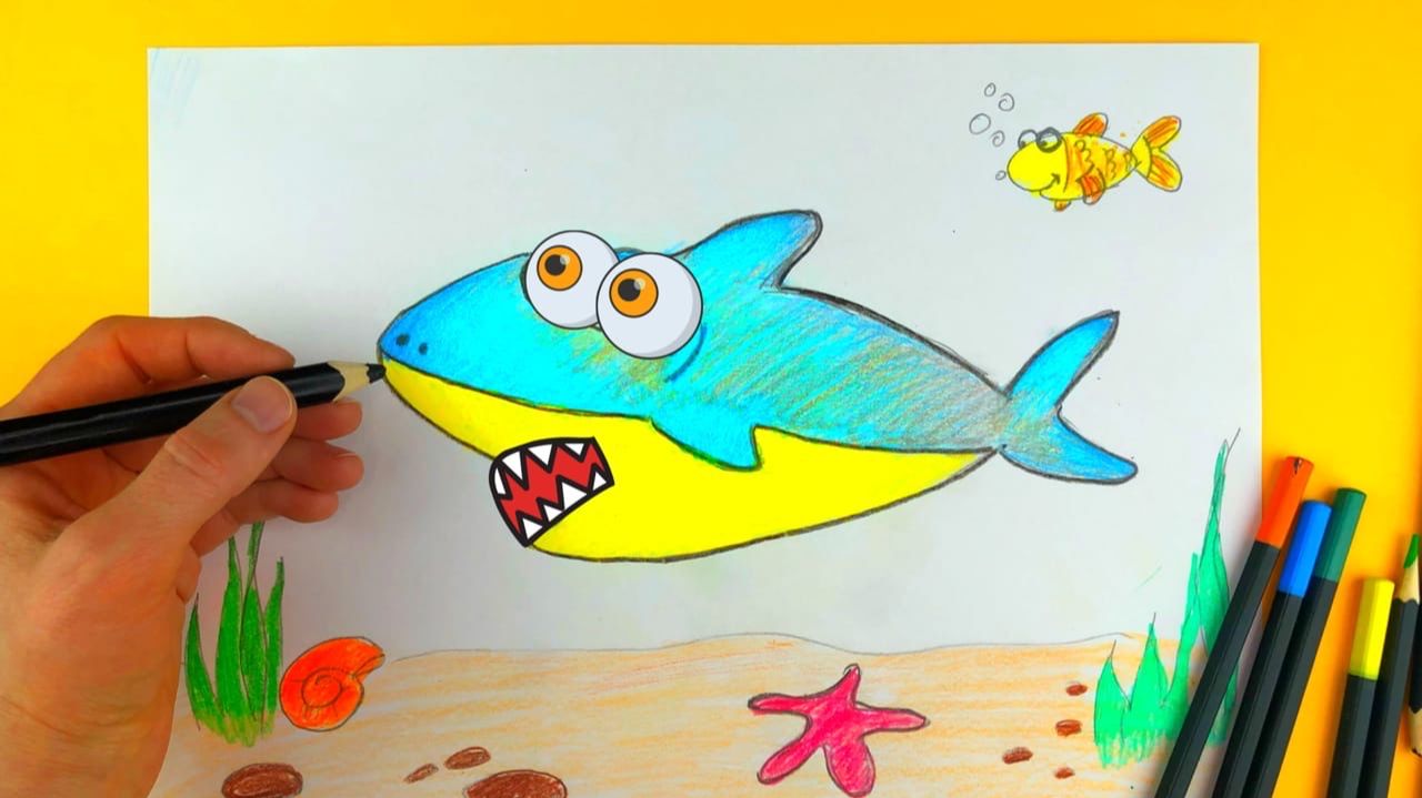 Как нарисовать акулу. Рисуем с детьми акуленка. Рисунок Baby shark