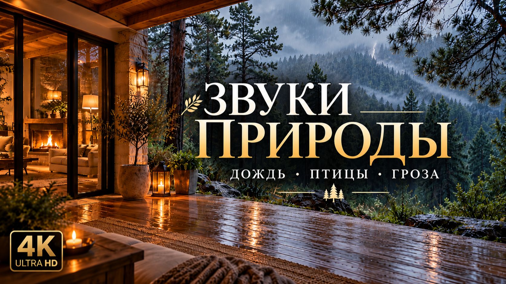 Камин, дождь и звуки природы