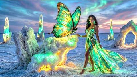 Glowing Green Dress Transformation – Butterfly AI Music Visualizer (Deep House)