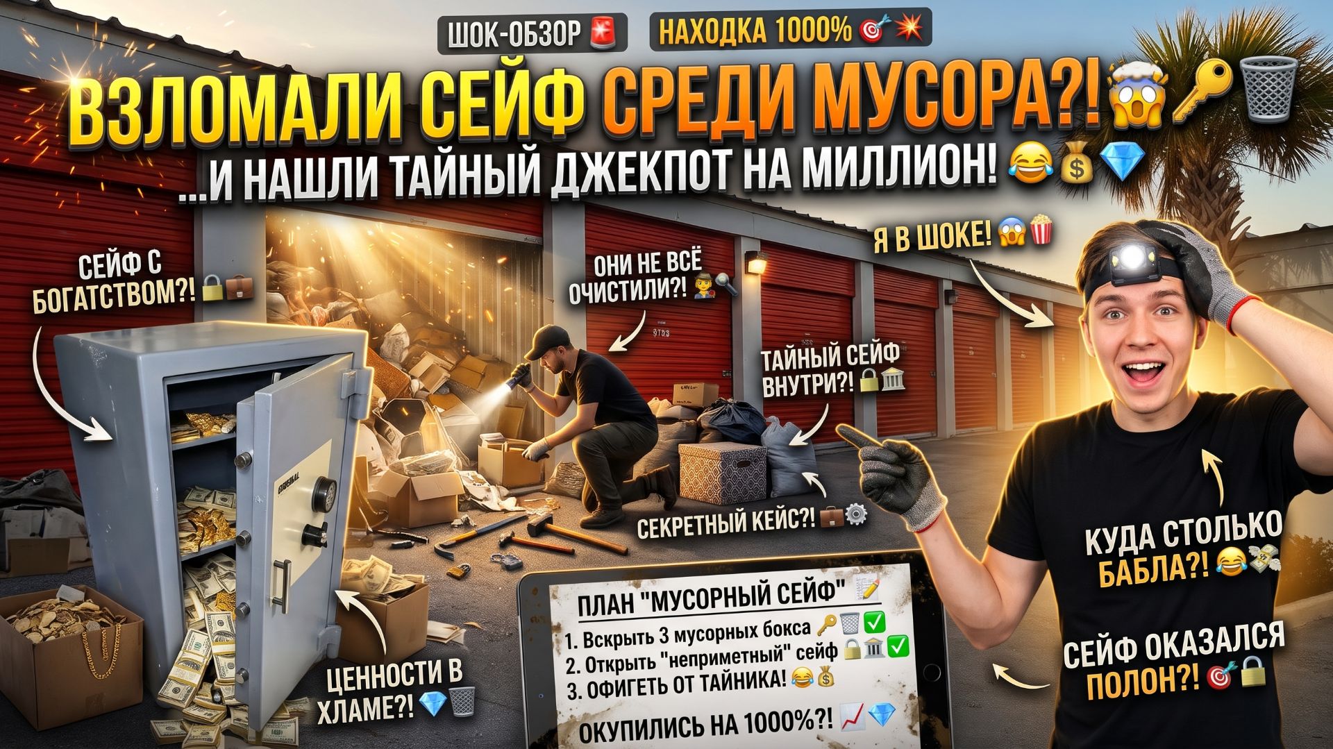 Три мусорных склада и один сейф.