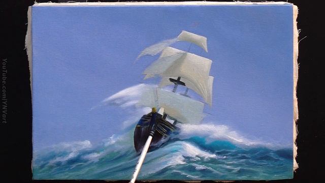 Oil Seascape Painting - Ship In Storm / Easy Art / Морской пейзаж маслом. Уроки рисования. Живопись смотреть онлайн