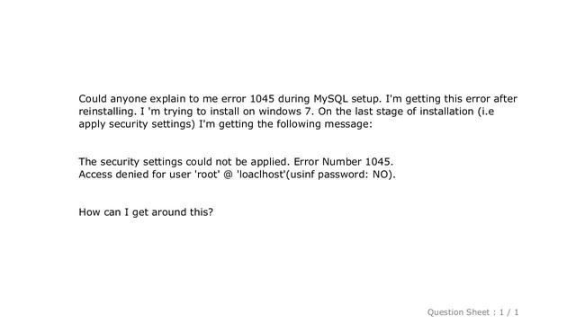 MySQL : Error 1045 MySQL during setup смотреть онлайн