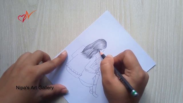 How to draw a girl sitting with little sister || Easy girl sketch drawing for beginners смотреть онлайн