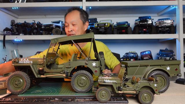 1941 WWII Willys Jeep Scale Rc Crawler With Trailer, Canvas Roof And Machine Gun