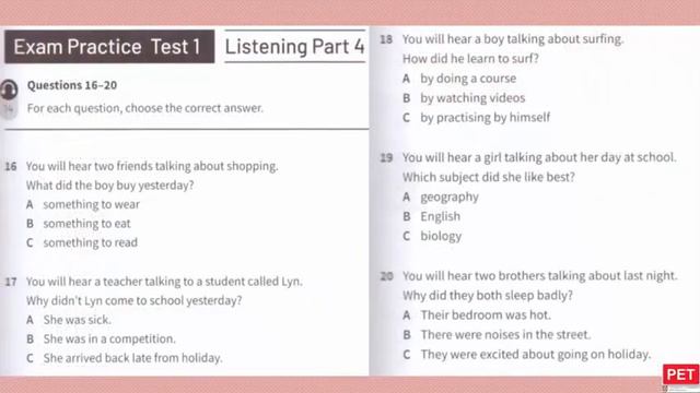 KET Listening 2020 Cambridge A2 KEY for schools TRAINER 2020 Practice Test 1 with ANSWER KEY смотреть онлайн