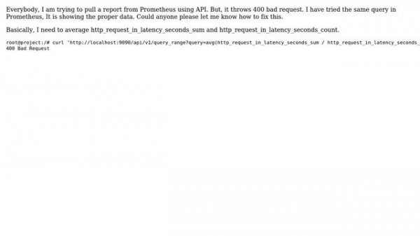 400 bad request error for Prometheus query