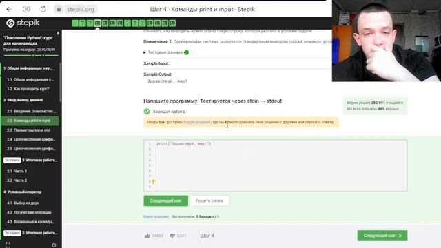 Stepik. Команды print и input смотреть онлайн