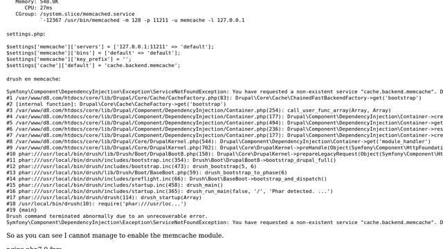 Drupal: Memcache "non-existent service "cache.backend.memcache" error смотреть онлайн