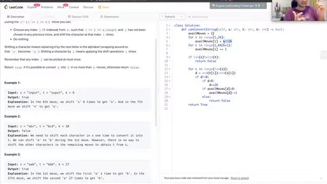 [Solution] Leetcode 1540: Can Convert String in K Moves (Biweekly Contest 32) смотреть онлайн