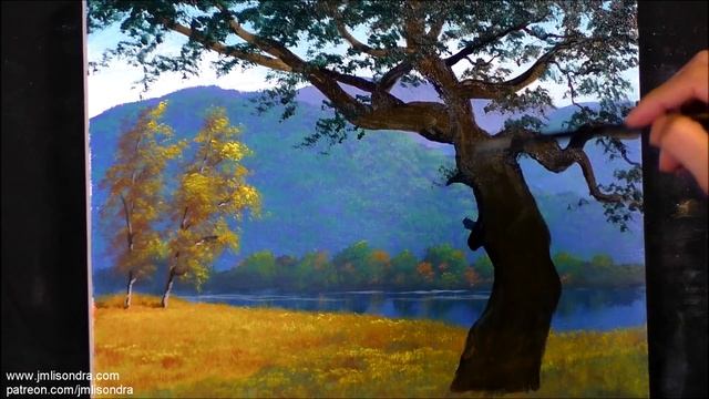 Acrylic Landscape Painting In Time-lapse / Golden Field With Trees / JMLisondra