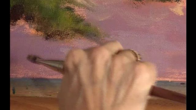 Розовый вечерний закат ландшафт пейзаж рисуем масляными красками подробно. смотреть онлайн