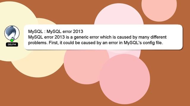 MySQL : MySQL error 2013 смотреть онлайн