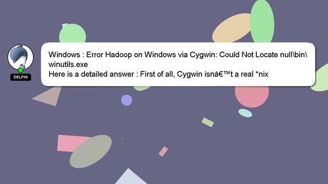 Windows : Error Hadoop on Windows via Cygwin: Could Not Locate null\bin\winutils.exe смотреть онлайн