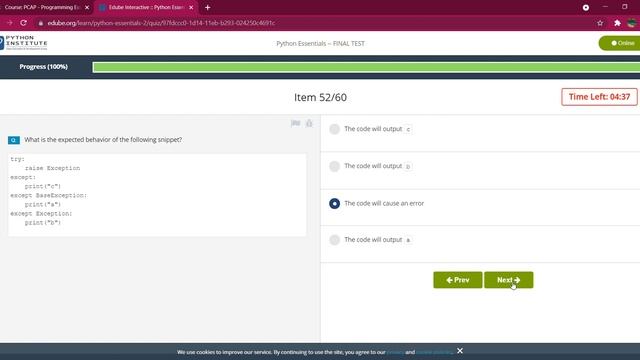CISCO python solutions Python Essentials FINAL TEST смотреть онлайн