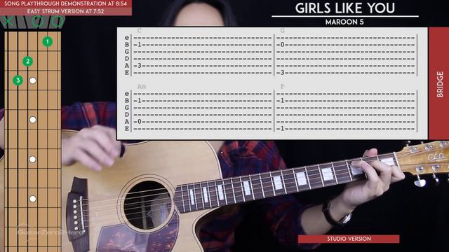 Girls Like You Guitar Tutorial - Maroon 5 Guitar Lesson |No Capo + Main Riff + Easy chords + Cover| смотреть онлайн