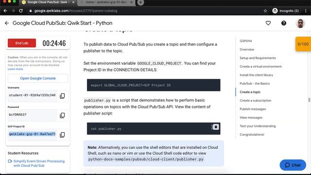 Google Cloud Pub Sub Qwik Start Python GSP094 смотреть онлайн