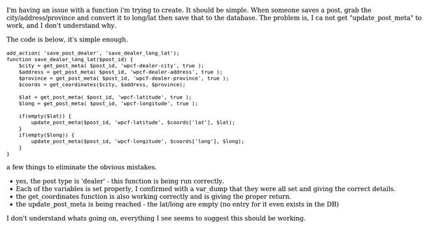 Wordpress: update_post_meta not working in save_post смотреть онлайн