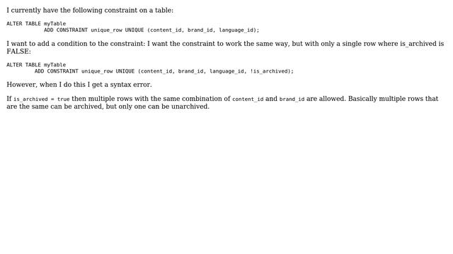 Databases: Adding condition to Unique Constraint смотреть онлайн