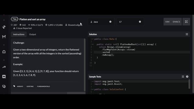 Flatten and sort an array - Codewars - 7 Kyu (JAVA) смотреть онлайн