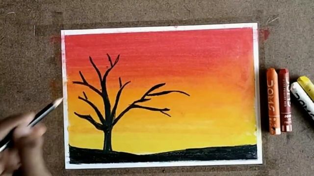 How to draw simple scenery with oil pastels step by step for beginners смотреть онлайн