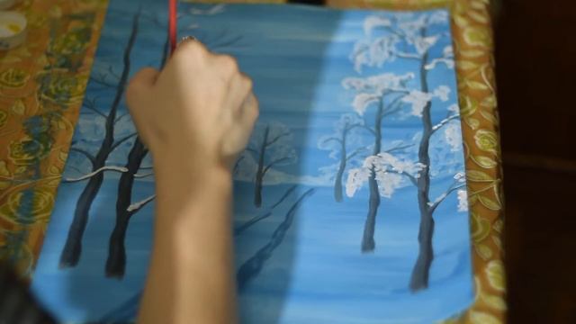 зимний пейзаж гуашью рисуем сами смотреть онлайн