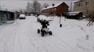 Первый снег.Цепи на колеса квадроцикла.Чистим снег. Ямаха гризли.