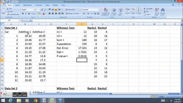 Wilcoxon Rank Sum Test in Excel смотреть онлайн